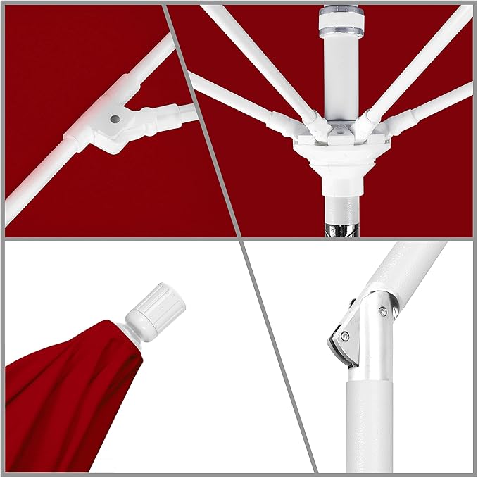 California Umbrella 9' Round Crank Lift, Collar Tilt, Aluminum Pole, Fiberglass Rib Patio Umbrella, White Finish