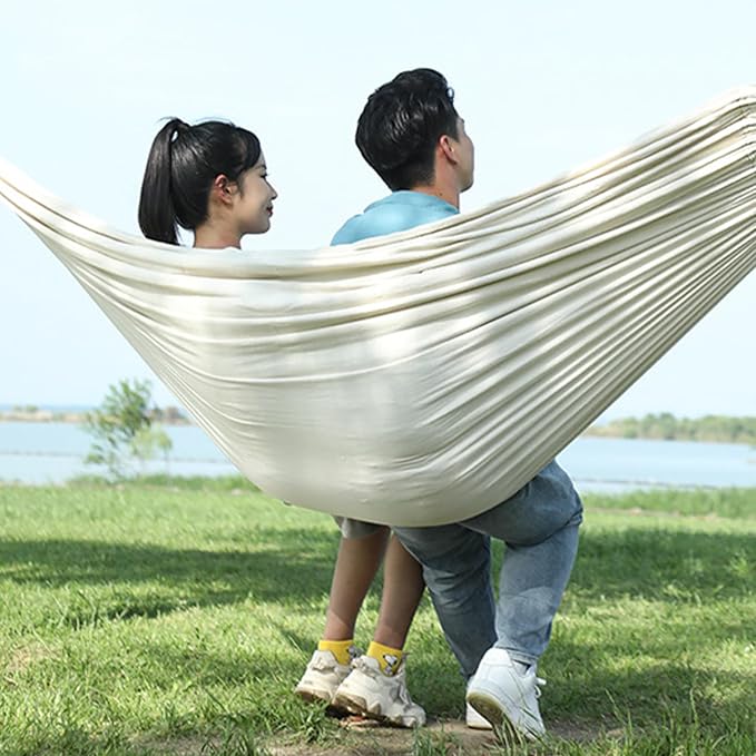 Camping Hammock, White Garden Cotton Hammock with Hanging Ropes and Storage Bag, Portable Hammock for Outdoor Indoor Patio Backyard Traveling Adventure (190x80cm)