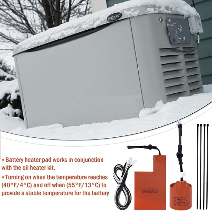 Kefly 7101 Battery Heater Pad ＆ 7102 Oil Heater Kit For 9kW-22kW Air Cooled Standby Generator, Battery Pad Warmer And Oil Filter Heater Kit Compatible With Generac generator