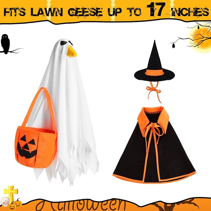 2 Set Halloween Goose Outfit Lawn Porch Goose Cloths Plastic Clothing Fall Halloween Outfit for 17 Inches Outdoor Patio Yard Lawn Art Decoration (Ghost, Witch)