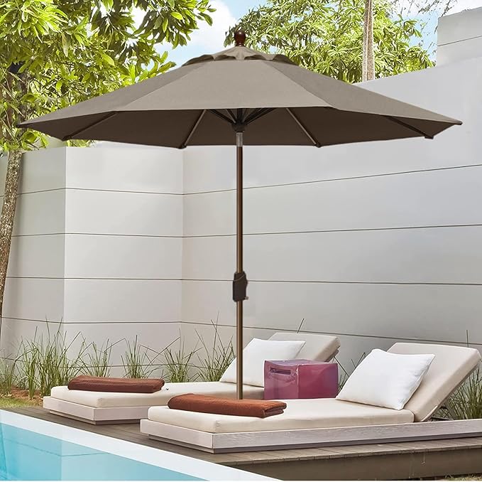 EliteShade USA 10-Year-Non-Fading 10Ft Market Patio Umbrella, UPF 50+ UV Protection Performance Sun Umbrella, Heavy Duty Commercial Grade Outdoor Table Umbrella with Crank & Tilt, Windproof Vented Top for Garden, Pool, Deck and Outdoor Playsets, Taupe