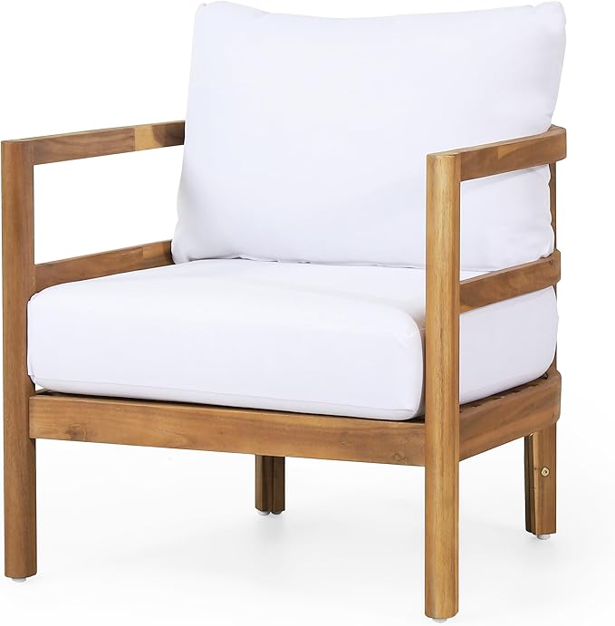 Merax Outdoor Patio Club Chair,Set of 2,Acacia Wood Frame Conversation Set with Thick Cushion for Porch,Modern Style