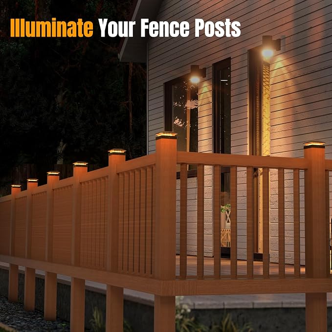 4x4 Solar Fence Post Cap Lights Outdoor Waterproof, 4 Pack | IP65, 3 Modes Auto On/Off,Deck, Garden, Patio, Deck, Backyard, Porch, Sidewalk