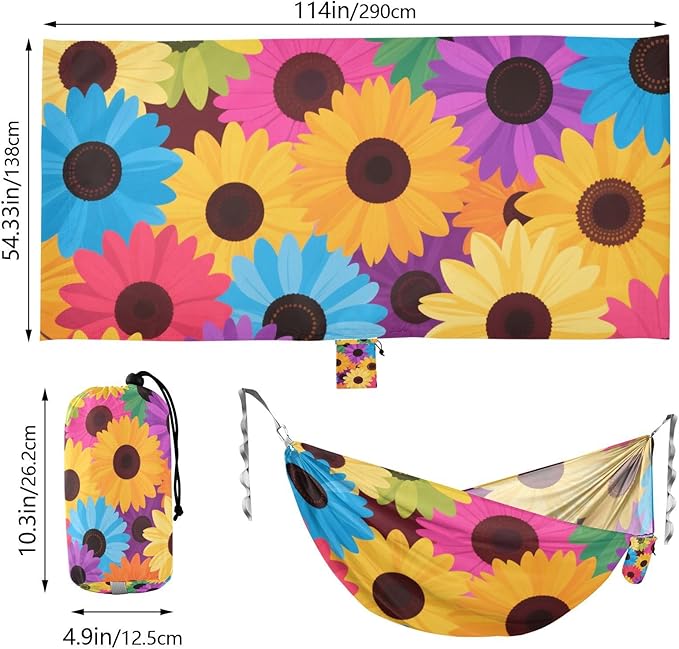 Colorful Cartoon Sunflowers 330lb Capacity Outdoor Hammock with Portabl Carry Bag Fabric Hammock for Indoor Outdoor Patio amacas para patios con Base de adultos