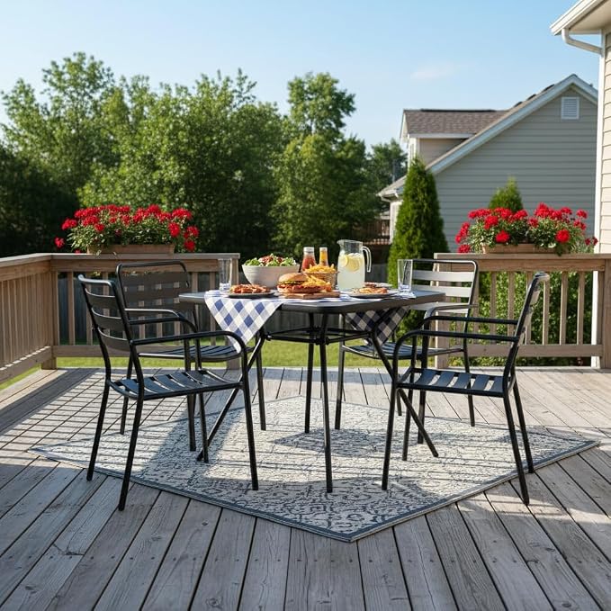 Tangkula 32-Inch Square Patio Dining Table for 4, Outdoor Bistro Table with Umbrella Hole, DPC Tabletop & Heavy-Duty Metal Frame, 4-Person Outside Table for Backyard, Porch, Poolside, Deck