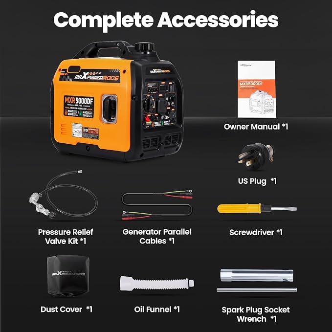 maXpeedingrods 5KW Dual Fuel Inverter Generator for RV Outdoor Events Home | 5000 Watt Gasoline&Propane Powered,CO Auto-Shutdown,Parallel,EPA & UL 2201 Certified,LPG Extended Runtime,Compact MXR5000DF