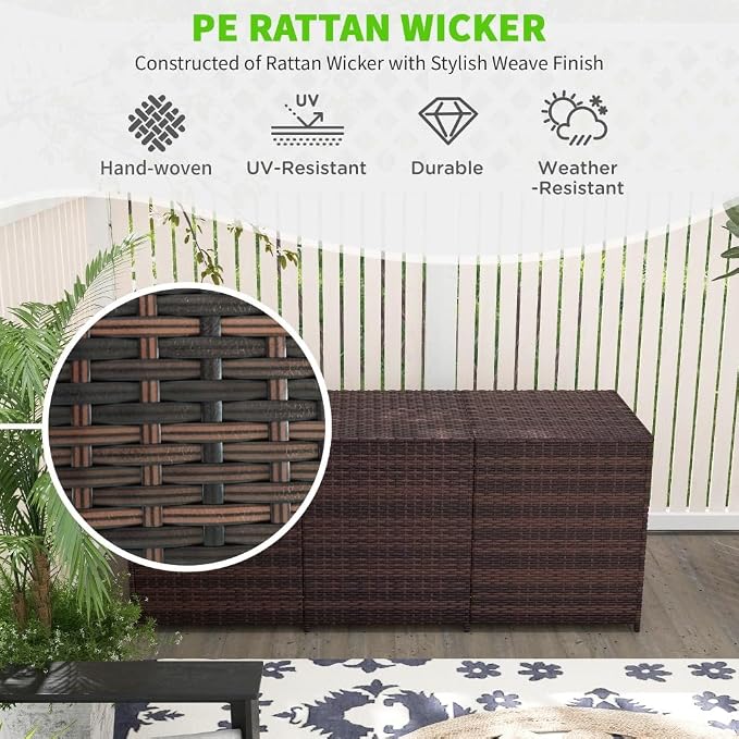 175 Gallon Deck Box Storage, Large Outdoor Weatherproof Storage Box with Lid,Wicker Outdoor Cushion Storage Box for Porch,Patio,Garden,Poolside,Tools,Toys (Brown, 70.90 Inch)