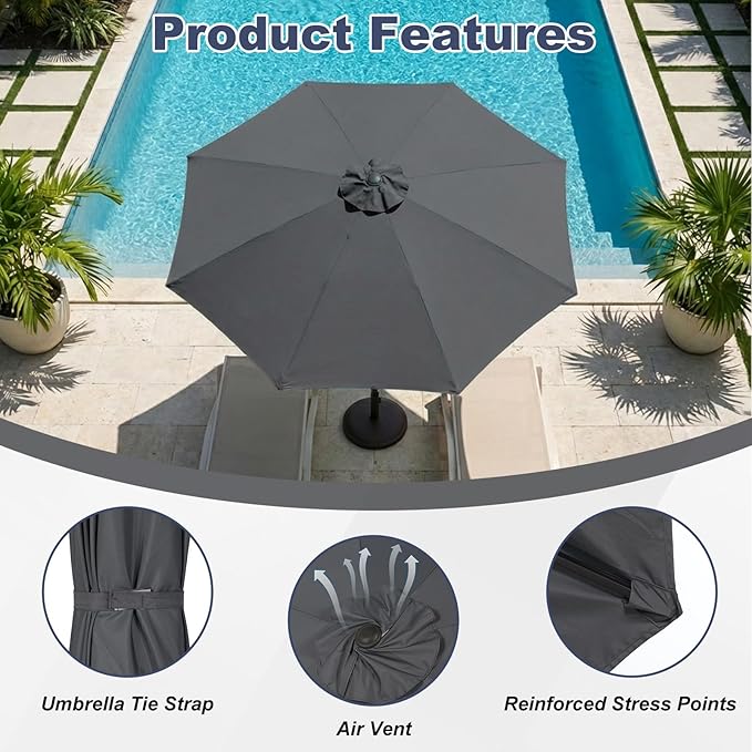 BPS Patio Umbrella Replacement Canopy for 9 ft 8 Ribs Table Umbrella, Outdoor Umbrella Replacement for Market Parasol, Canopy Only