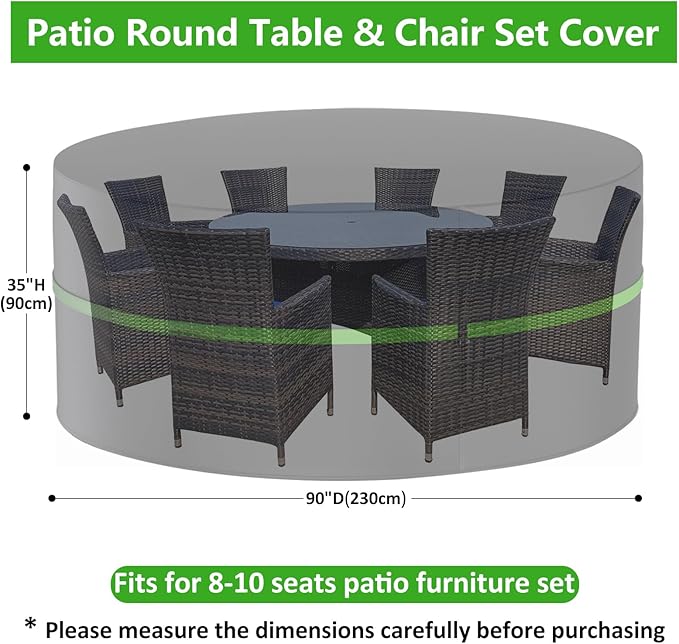 Round Outdoor Table Cover, 90 Inch Waterproof Patio Furniture Cover - Heavy Duty 420D Large Patio Dining Table and Chair Set Covers for All Weather Resistant for Round Sofa (Black, 90"DIA x 35"H)