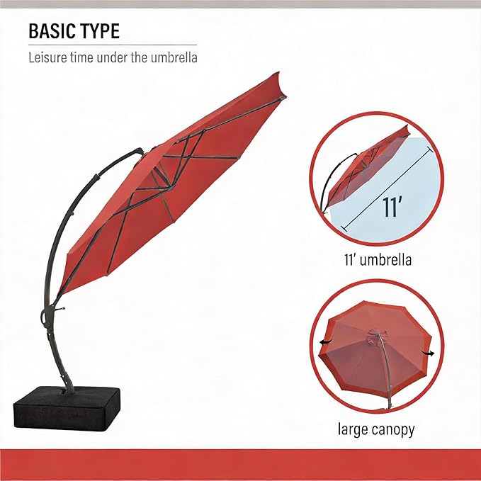 LAUSAINT HOME Outdoor Patio Umbrella with Base included, Deluxe Curvy Cantilever Umbrella Heavy Duty Offset Hanging Umbrella