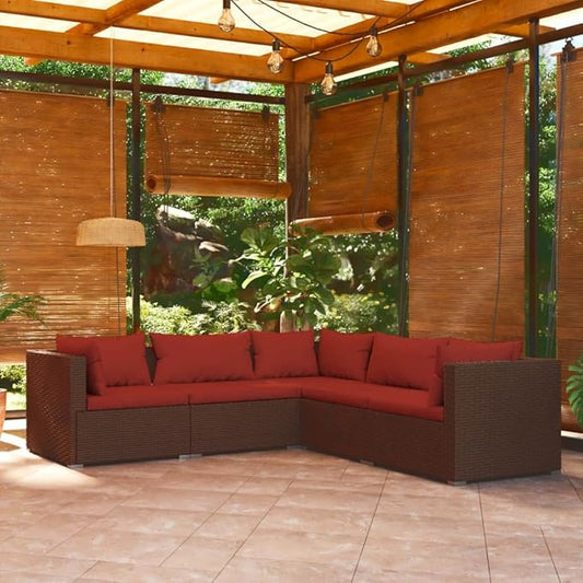 5 Piece Patio Lounge Set with CushionsOutdoor Dining Chairs,Patio Furniture Set,Outdoor Sectional Sofa,Patio Conversation Seat,Outdoor Seating,Modern Style,for Garden,Backyard, Poly Rattan Brown