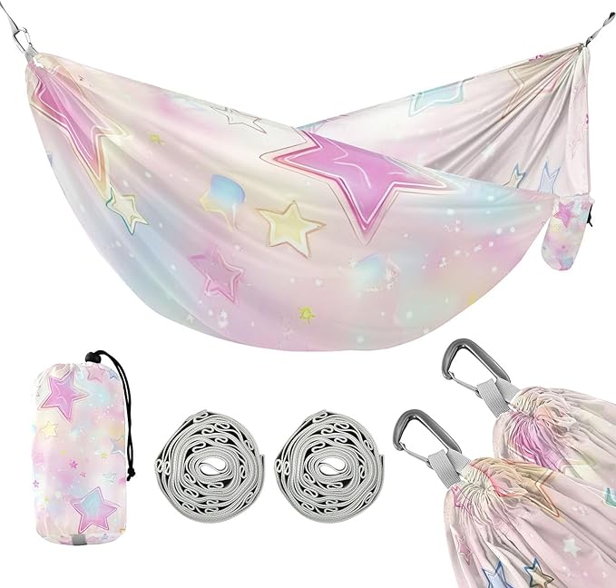 Cute Stars Blush Color Hammocks with Hanging Rope Swing Hammock for Indoor Outdoor Patio