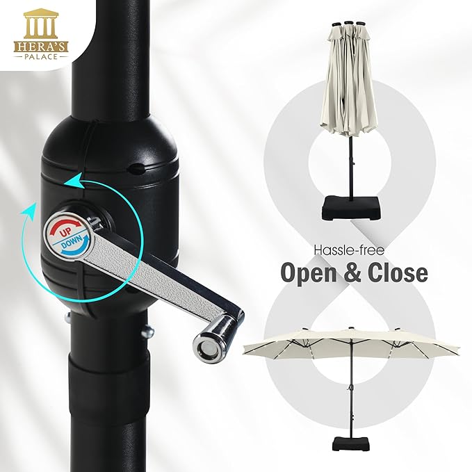 HERA'S PALACE 15ft Patio Umbrella with Base Included Double Sided Outdoor Umbrella for Patio Table Umbrella Outdoor 36 LED Solar Lights for Garden