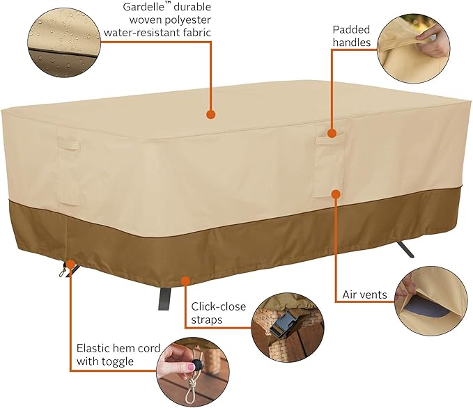 Classic Accessories Veranda Water-Resistant 96 Inch Rectangular/Oval Patio Table Cover, Outdoor Table Cover
