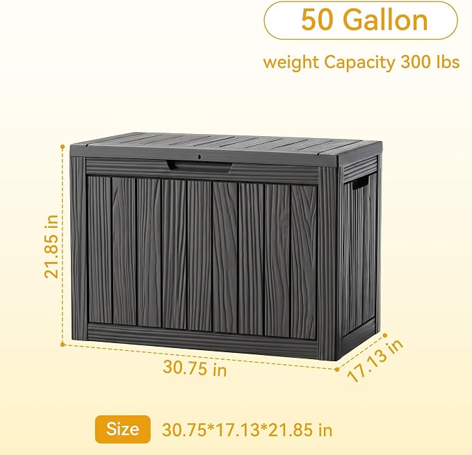 50 Gallon Storage Box for Outdoor and Indoor Use, Outdoor Deck Box for Picnic Supplies, Gardening Tools Waterproof, Lockable and Easy to Install Black