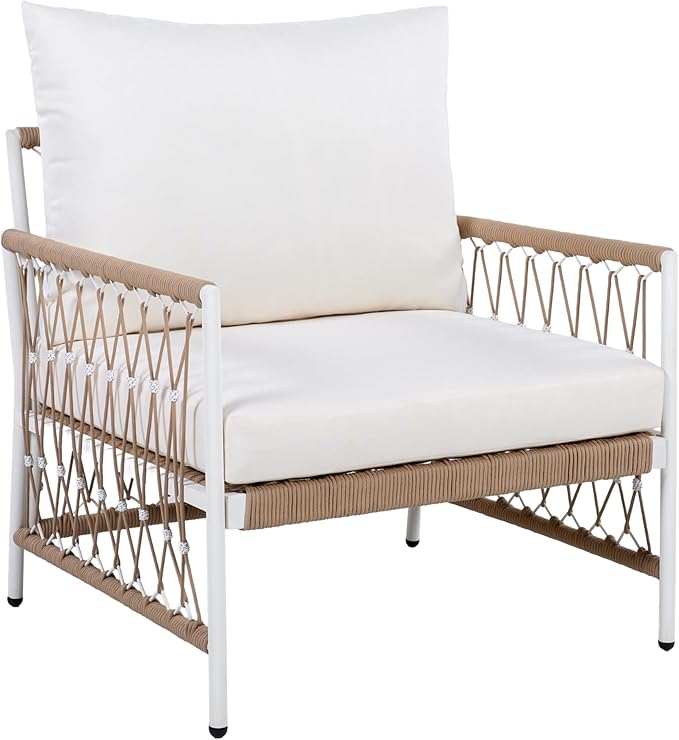 Christopher Knight Home Gwen 3-Piece Bohemian Outdoor Patio Furniture Set, Set of 2 Lounge Chairs with Cushions & Glass Top Side Table, Patio Conversation Set for Garden, Poolside, Beige + Natural