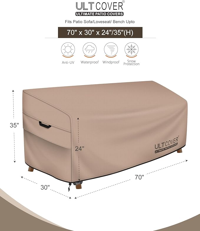 ULTCOVER Waterproof Outdoor Sofa Cover - Heavy Duty Patio Bench Covers 70W x 30D x 35H inch