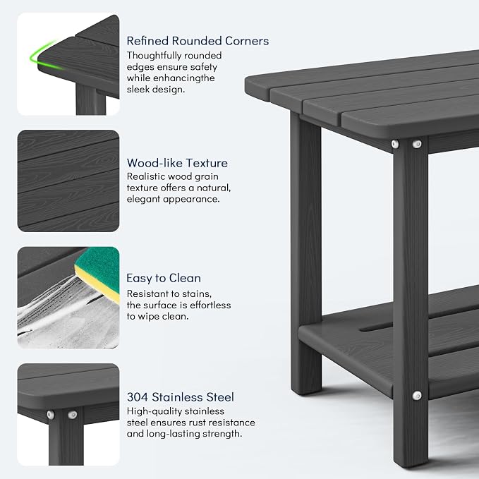 nevilywood 2-Tier End Table, Outdoor Adirondack Side Tables, Whether resisted HDPE, Wood Texture - Poolside, Patio,Lawn & Grey