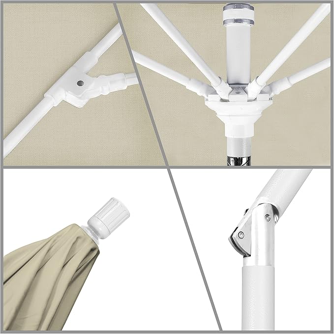 California Umbrella 9' Round Crank Lift, Collar Tilt, Aluminum Pole, Fiberglass Rib Patio Umbrella, White Finish