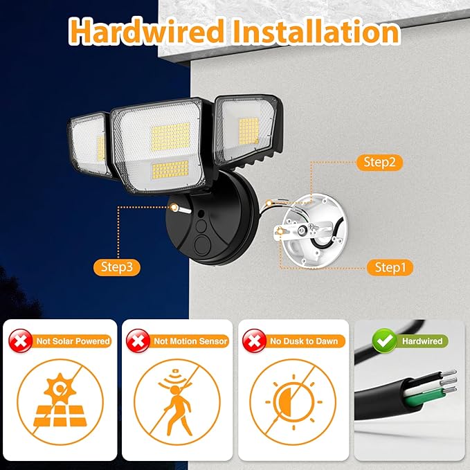 Abovizo 90W 10000LM Flood Lights Outdoor, LED Security Lights with 4 Heads, Switch Controlled, 6500k Daylight, IP65 Waterproof Exterior Floodlight for Outside, Garage, Yard, Porch, Eave