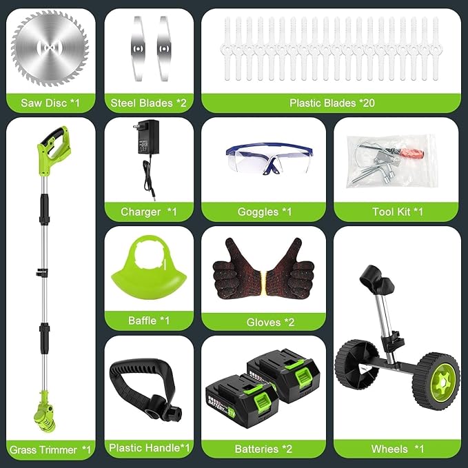 6 Inch Electric Weed Wacker with Wheels, Lightweight Electric Weed Eater, 650W High Power 8500 RPM,4000mAh Battery Powered Weed Eater