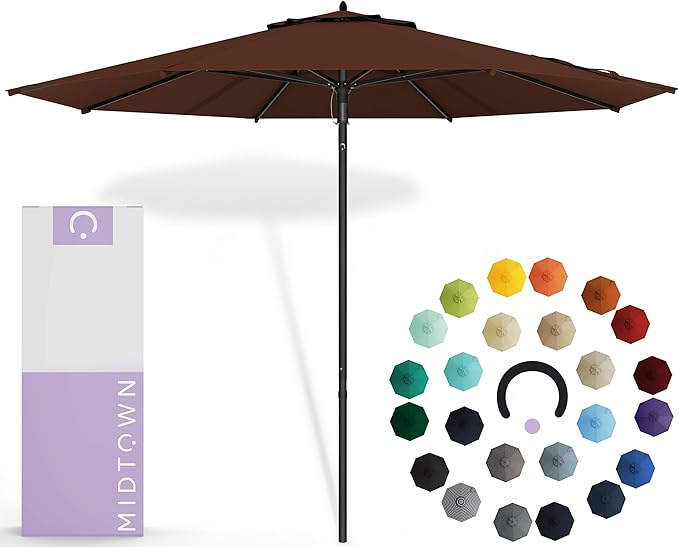 Midtown Umbrellas Push & Pop 9 Ft Patio Umbrellas with Push & Pop Mechanism, Fiberglass Ribs & Sunbrella Fabric – Outdoor Umbrella for Deck, Pool, Cafés and Hotels – Bay Brown Canopy, Black Pole