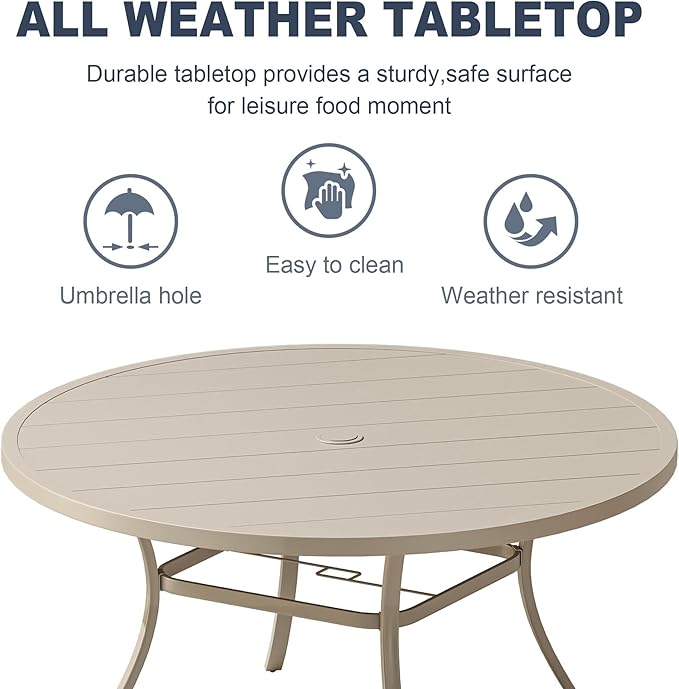 VICLLAX 9 Pieces Outdoor Dining Set, Patio Furniture Set Includes 53" Round Metal Table W/ 1.9" Umbrella Hole and 8 Padded Textilene Swivel Chairs for Porch, Lawn, Garden, Backyard