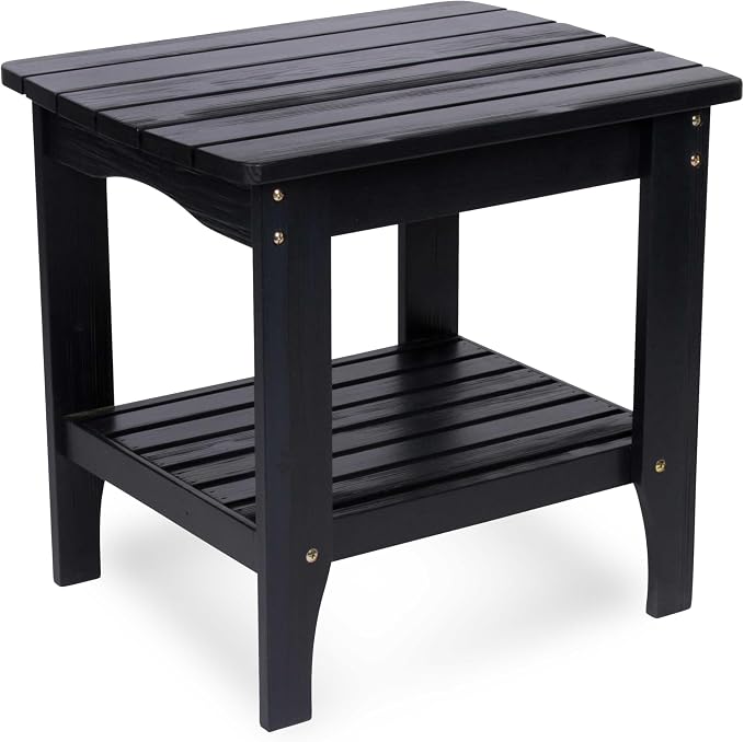 Shine Company Long Island Rectangular Solid Wood End Table, Outdoor Adirondack Side Table, Black