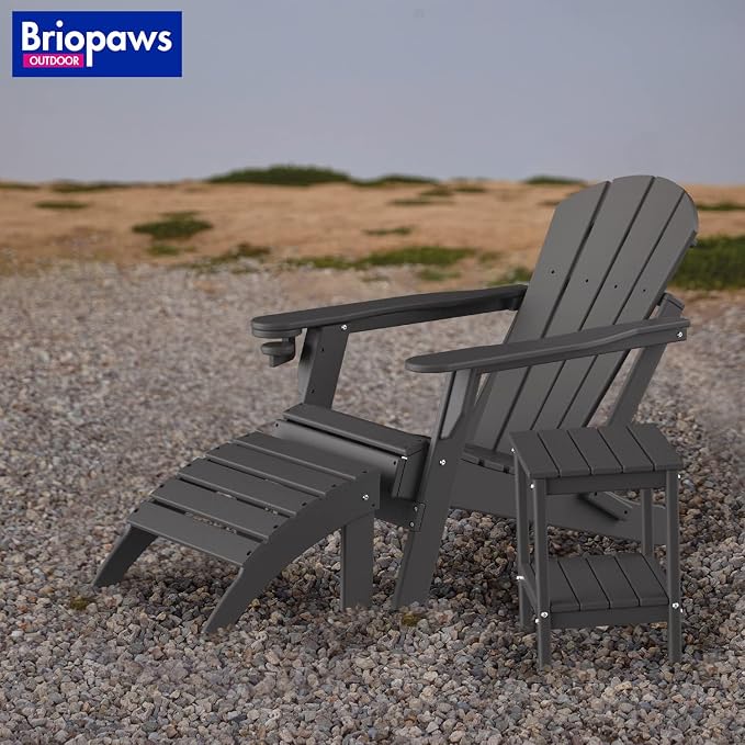 BRIOPAWS Outdoor-Side-Tables | Set of 4 | Small | HDPE Plastic | Patio End-Table | 2-Shelf Adirondack Outside Tables | All Weather | for Poolside Front Porch Indoor Living Room | 14" x 13" | Grey