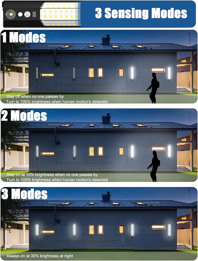 Solar sensor lights 2 pack, outdoor high-brightness lighting, motion sensor sensing, independent solar charging panel, detachable handheld lighting, safety lights suitable for porches and courtyards