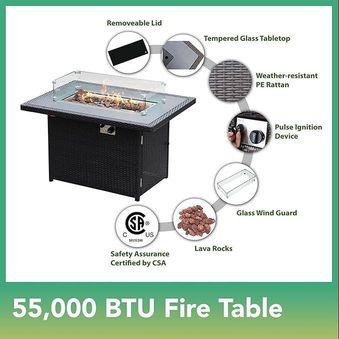 20 Piece Outdoor Patio Furniture Black Wicker Conversation Set with Fully Assembled Sectional and 42-inch Propane Gas Fire Table