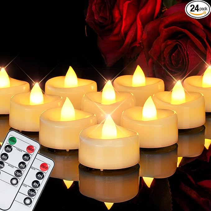 merrynights Remote Candles, 24 Pack Flameless Tea Lights Candle Battery Operated, 400+Hours LED Tea Lights with Remote, Timer Battery Votive Candle for Holidays Wedding Home