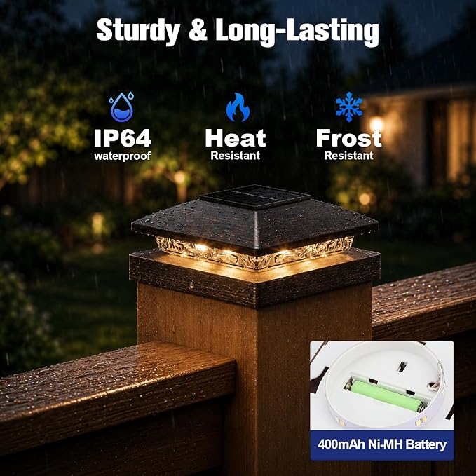APONUO Solar Post Cap Lights for 4x4 Posts - IP64 Waterproof, Warm White, Wireless Fence Lights & Deck Lights for Patios, Gardens, and Yards, Brushed Copper, 20 Pack