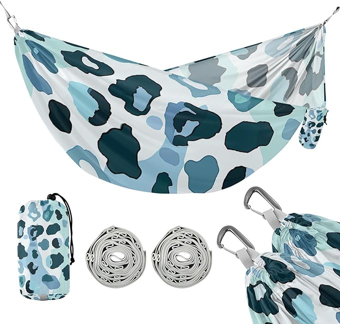 Leopard Print Blue 330lb Capacity Camping Hammock Tree Hammock for Indoor Outdoor Patio hamacas para adultos 2 Personas