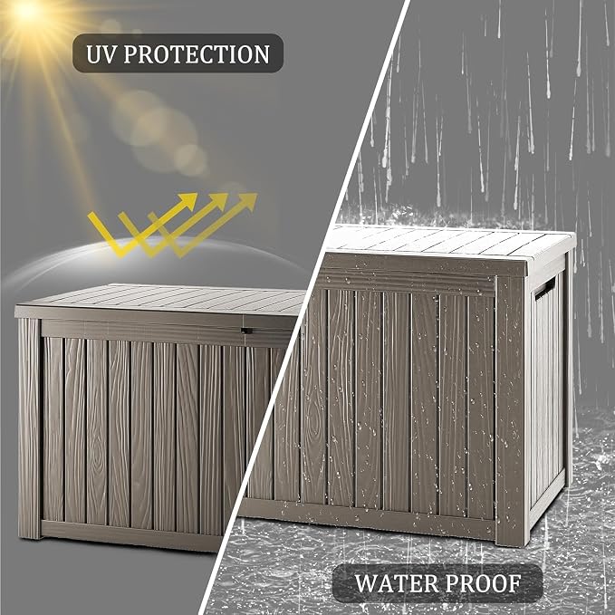 TARKARI 280 Gallon Outdoor Storage Box Waterproof, Resin Deck Boxes with Lockable Lid & UV-Resistant for Patio, Pool, Garden Furniture Cushions & Accessories, Coffee