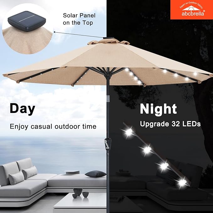ABCCANOPY OLEFIN® 5-Year No Fading Patio Umbrella with Solar Lights (Lighe Beige)