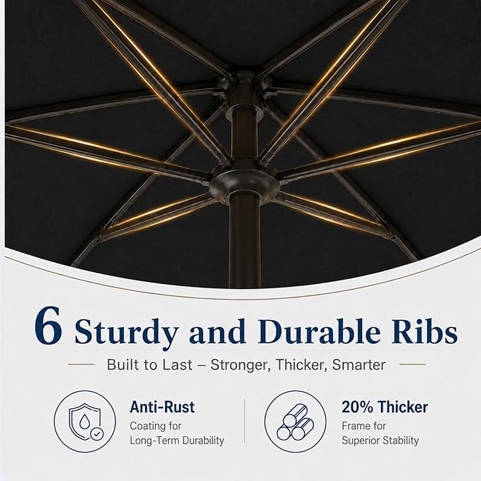 7.5ft Patio Umbrella, Outdoor Table Market Umbrella with Smooth Crank Lift, 6 Windproof Fiberglass Ribs, UPF50+ UV Protection for Deck, Pool, Garden and Backyard