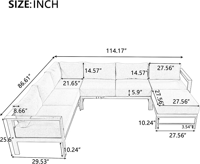 GDFStudio U-Shaped Outdoor Patio Furniture Set for 6, Iron Frame Patio Sectional Sofa with Thick Cushions, All Weather Modular Outdoor Couch Seating for Backyard Garden Balcony Deck Poolside, Grey