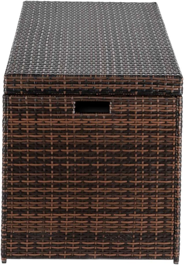 Deck Box,132 Gallon Outdoor Storage Box,Patio Cushion Storage Bench,Rattan Storage Bin Container for Patio Furniture,Pool Accessories,Cushions,Garden Tools and Outdoor (Brown)
