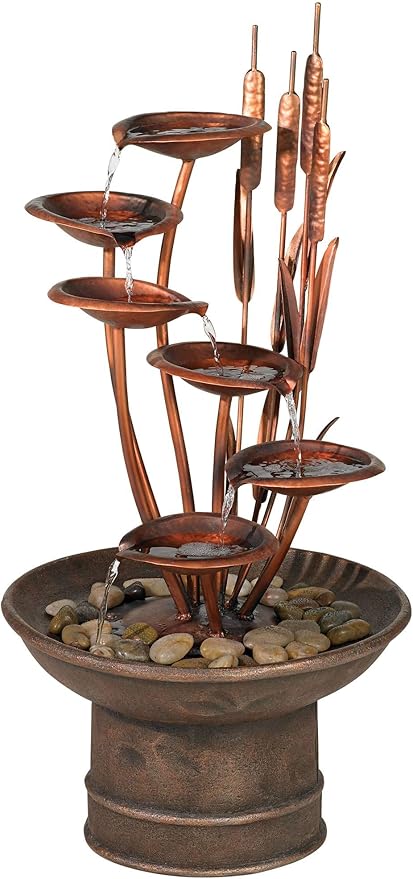 Ashton Water Lilies and Cat Tails 33" High Large Asian Indoor Outdoor Cottage Core Decor Resin Floor Fountain Standing Waterfall Tiered Water Feature for Outside Garden Patio Yard - John Timberland