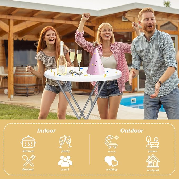 GUAGUA 32" 2PCS Round Plastic Folding High Top Table - Versatile Bar, Cocktail & Portable Pub Table for Parties, Bistro & Events (2PCSWhite Set C)