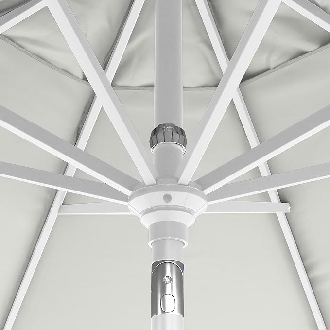 California Umbrella 12-Year-Non-Fading, 9Ft Premium Sunbrella Patio Umbrella, Hand-Crank, Button-Tilt, White Frame, Granite Fabric