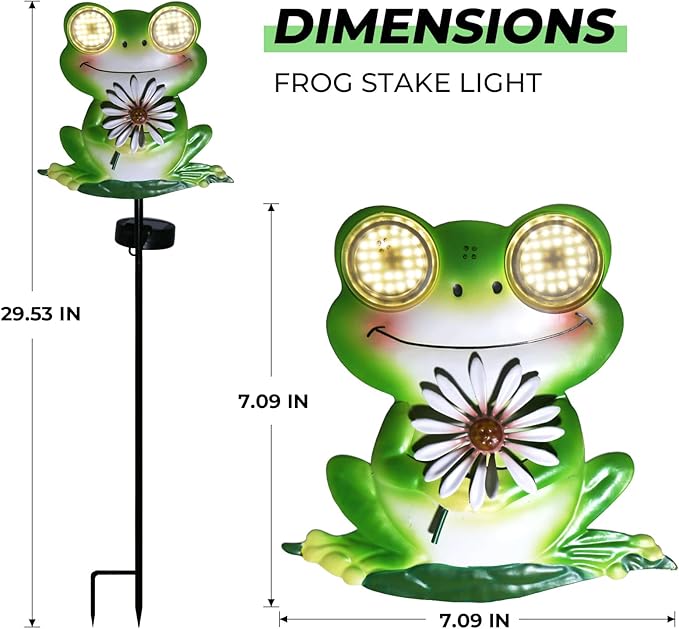esgarden LEDs Dynamic Eyes Solar Stake Lights for Garden Frog Garden Gifts Metal Warm White Stakes Lights for Lawn Ornaments, Yard Art, Pathway, Patio Decorations Gift for Mom Dad Grandma