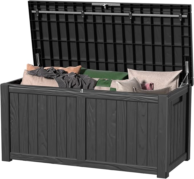 PatioZen 120 Gallon Resin Deck Box Outdoor Storage Box with Lockable Lid, Waterproof for Patio Cushions, Gardening Tools & Exercise Equipment