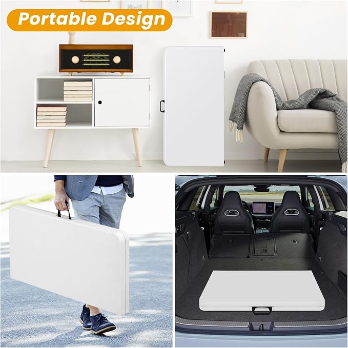 34 Inch Square Folding Table - Heavy Duty Portable Card Table for Indoor & Outdoor, Compact PVC Tabletop with Sturdy Metal Frame, Multi-Purpose for Dining, Parties, Backyard, Poolside, Balcony (White)