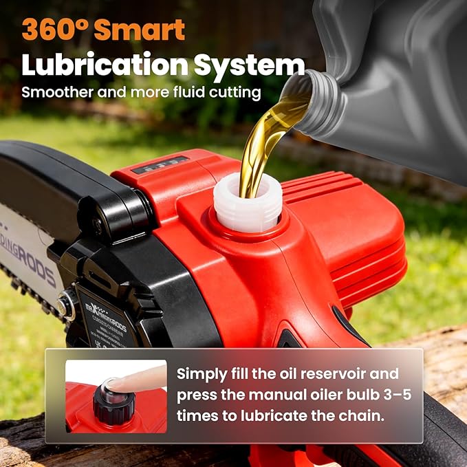 maXpeedingrods Mini Chainsaw Cordless, 6 inch Chainsaw Handheld Power Chain Saws with 2 Batteries, 3 x Durable Chains, Electric Chainsaw Lightweight Handheld Saw for Tree Trimming, Wood Cutting, Red