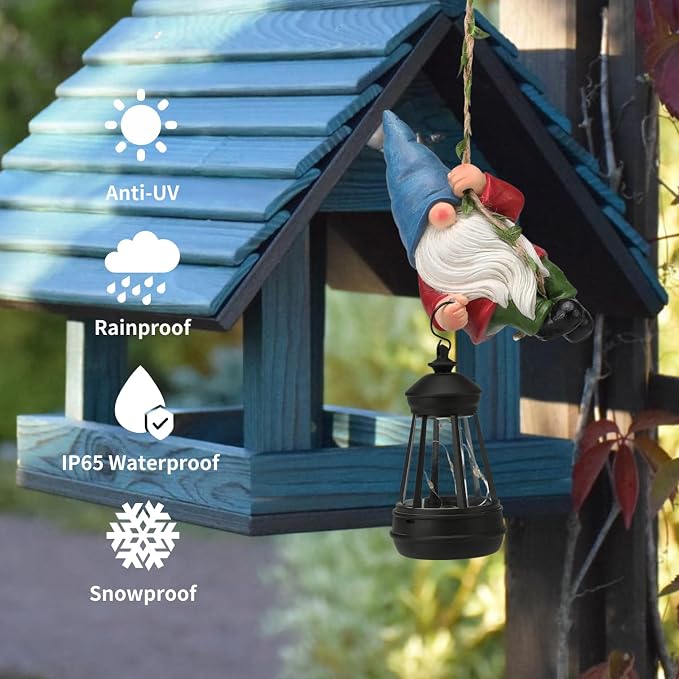 Solar Hanging Gnome Garden Statues Climbing Rope Gnome with LED Lantern | Summer Outdoor Decor Tree Hugger Yard Porch Wall Fence Decoration Mother's Day Birthday Gifts for Mom Women