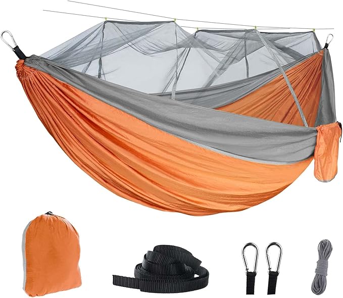 Hammocks for Camping with Cover, Portable Hammock for Trees, Double Hammock with Mosquito Net Double, Hammocks for Outside 2 Person, for Beach, Backyard, Patio