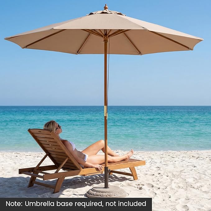 HAPPYGRILL 9 FT Patio Umbrella, Outdoor Table Market Umbrella with 8 Sturdy Bamboo Ribs, Wood Pole, Sun-Protective Double-Tier Canopy, Air Vent, Sunshade Parasol for Garden Deck Backyard Pool (Tan)
