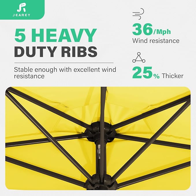 JEAREY 9ft Half Umbrella Outdoor Patio Umbrella Market Umbrellas with Crank, 1/2 Round Wall Umbrella 5 Sturdy Ribs UV Protection for Pool Garden Balcony Deck, Yellow